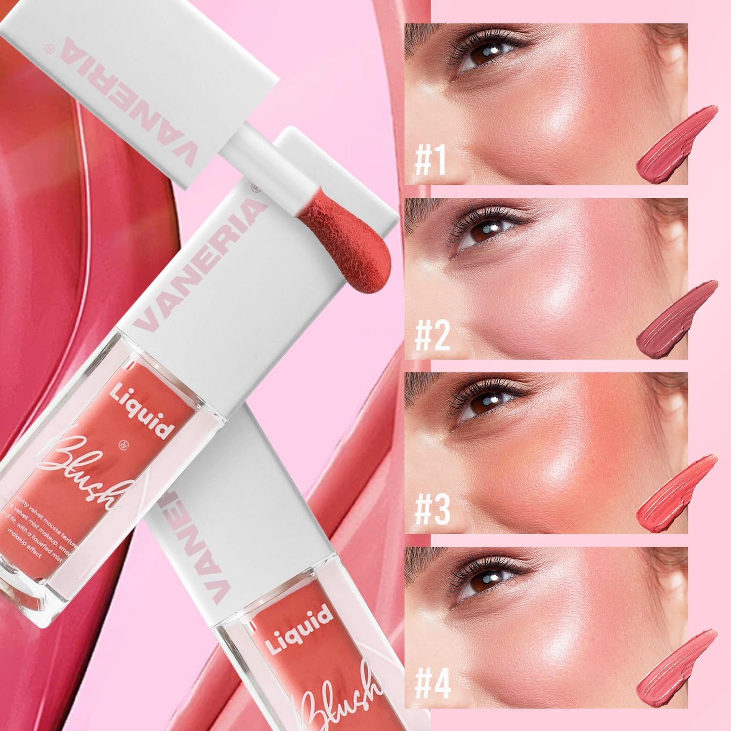 VANERIA Liquid Blush for Cheeks,Long lasting High Pigment Creme Blush,Multi-Use Makeup Blush Stick for Cheeks Lips Eyes,Natural Look Makeup Face Blushes.#1 (5g/0.17oz)
