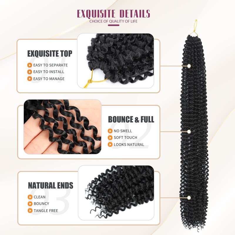 Dansama 7 Packs Passion Twist Hair Water Wave Braiding Hair for Butterfly Style Crochet Braids Bohemian Hair Extensions (30inch (Pack of 7), 1B)