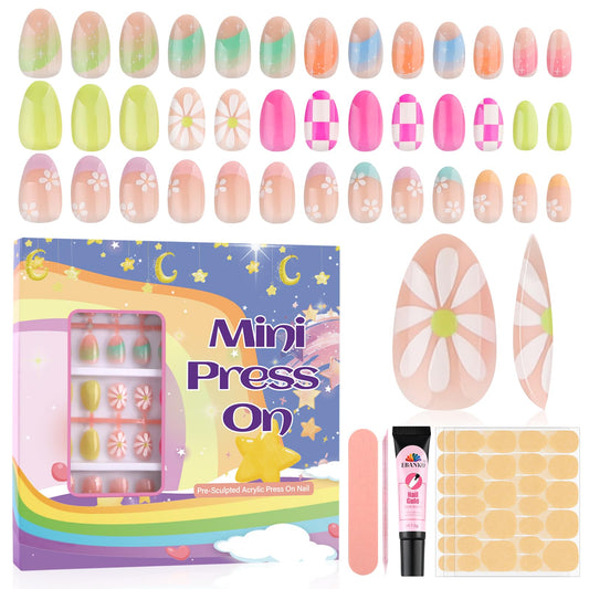 72 Pieces Press on Nails Grils, EBANKU Kids Fake Nails with Glue Kit Full Cover Short Acrylic Nails Art Decoration for Girls 8-12