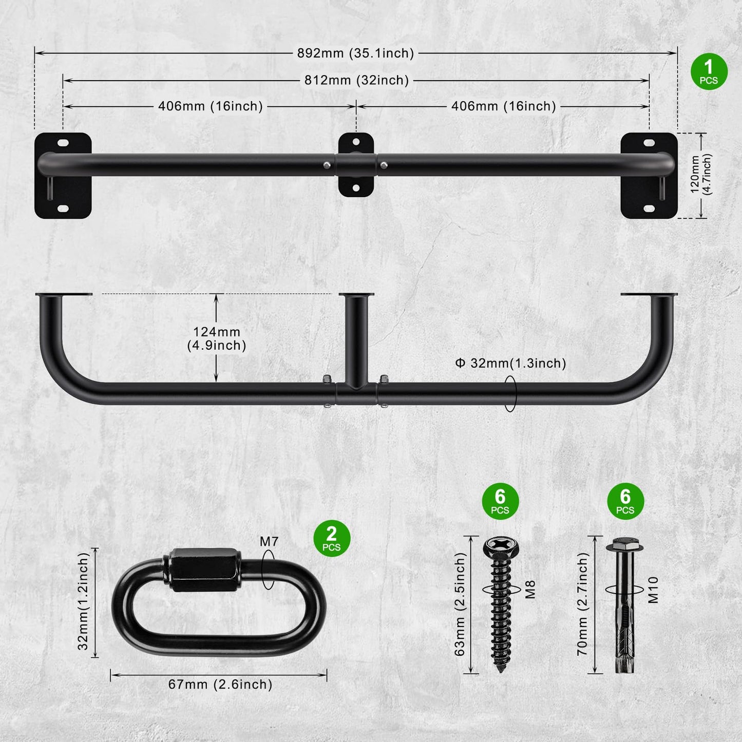 SELEWARE Heavy Duty Wall Mount Pull Up Bar, 450LB Capacity Joist Mount Chin Up Bar for Doorway, Sturdy Steel Construction, w/Resistance Band Hooks, Fits 32" Wall Studs for Home Gym Strength Training"