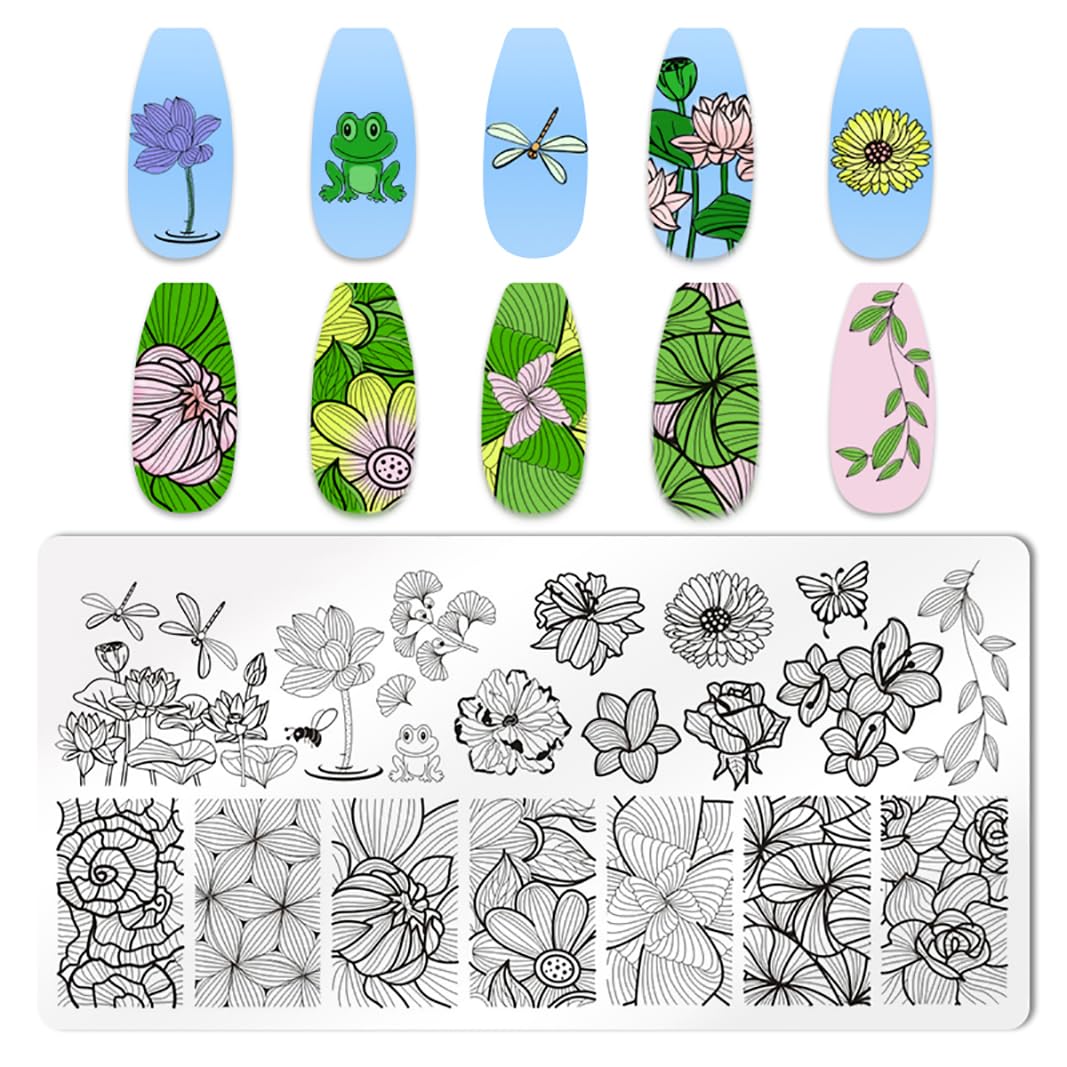 JERCLITY 6pcs Flower Nail Stamping Plate Nail Stamping Kit for Nails Rose Flower Lotus Butterfly Leaf Image Plates Nail Design Template Print Nail Stamper Kit for Women