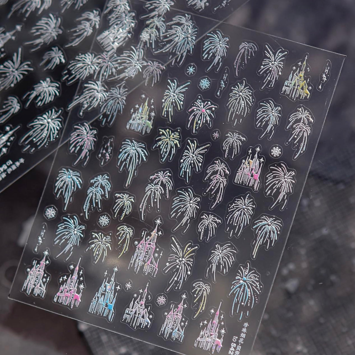 Phuryllic 3D Nail Stickers for Nail Art, Embossed Self-Adhesive Cute Nail Charms & Decals for DIY Nails, Easy-to-Apply Nail Design Supplies & Accessories for Home Manicure-Fireworks