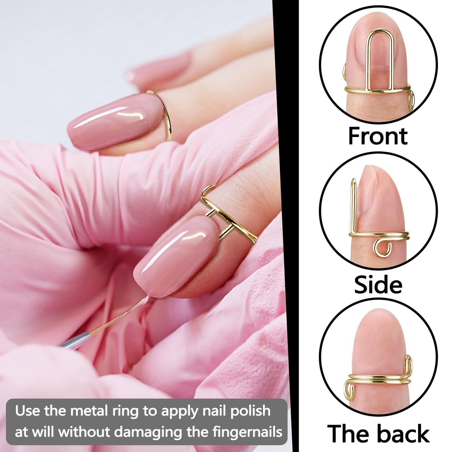 Bagentry 20 Pieces Detachable Nail Rings Gold, Adjustable Fingernail Rings for Women Girl Gift, Reusable No Glue Metal Nails for Fingers Art Decoration (Gold)