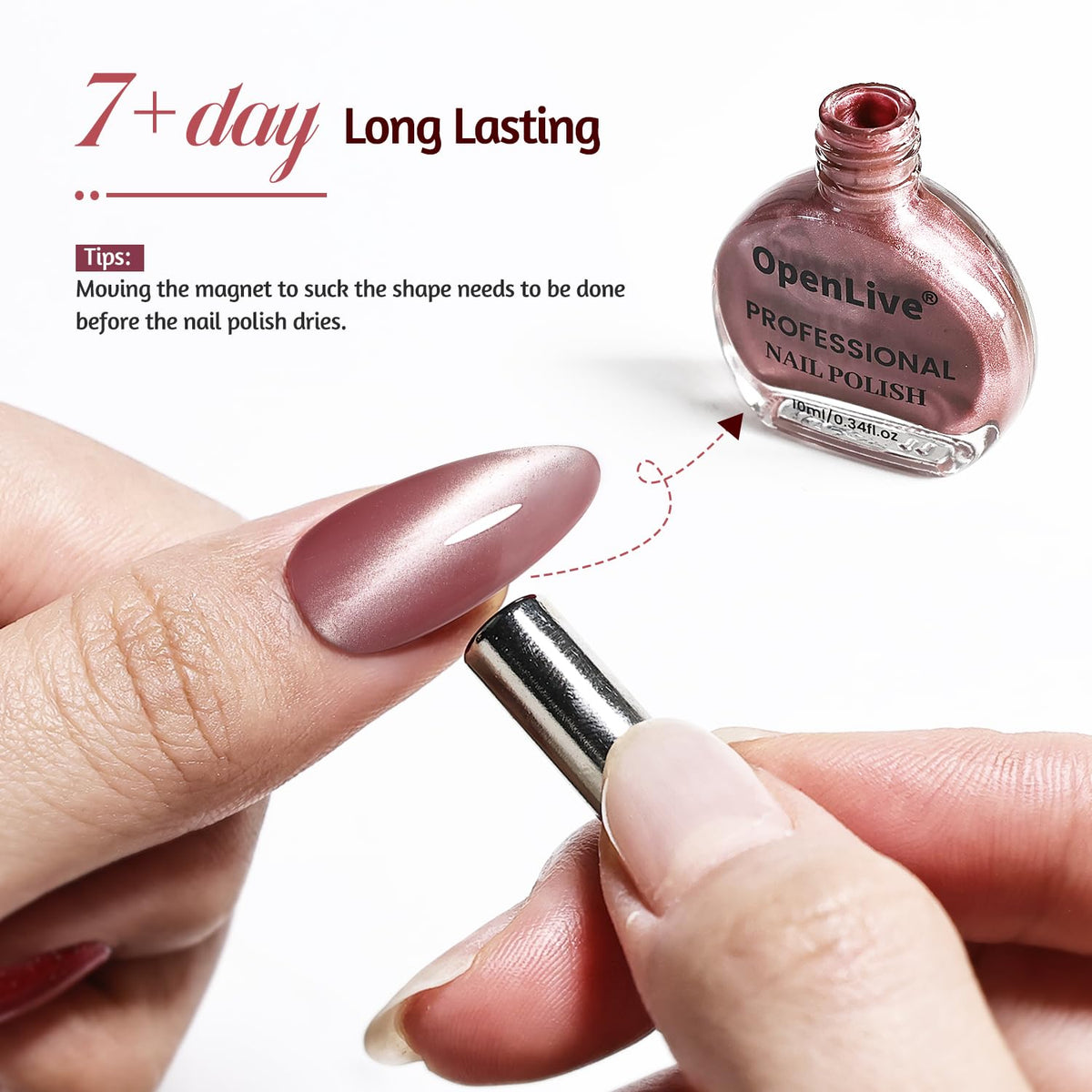 OpenLive 6 Colors 10ml Soft Mist Peach Gold Cat Eye Nail Polish with Magnet Stick Quick Dry Nail Polish for Women Salon DIY Nail Art