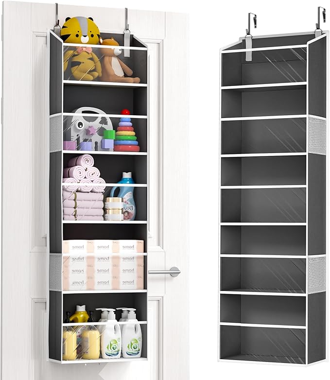 ULG Clear Over The Door PVC Organizer with 4 Pockets Hanging Storage for Bathroom, Closet, or Bedroomï¼Dark Gray