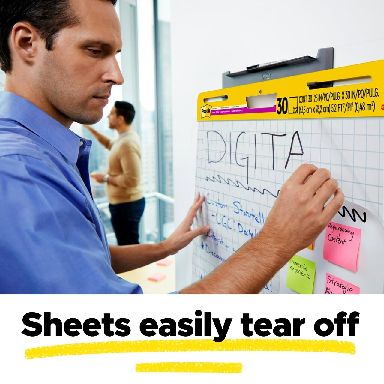 Post-it Super Sticky Easel Pad, 25 x 30 Inches, 30 Sheets Per Pad, 4 Pads, Large, White Grid, Premium Self Stick Flip Chart Paper, Super Sticking Power