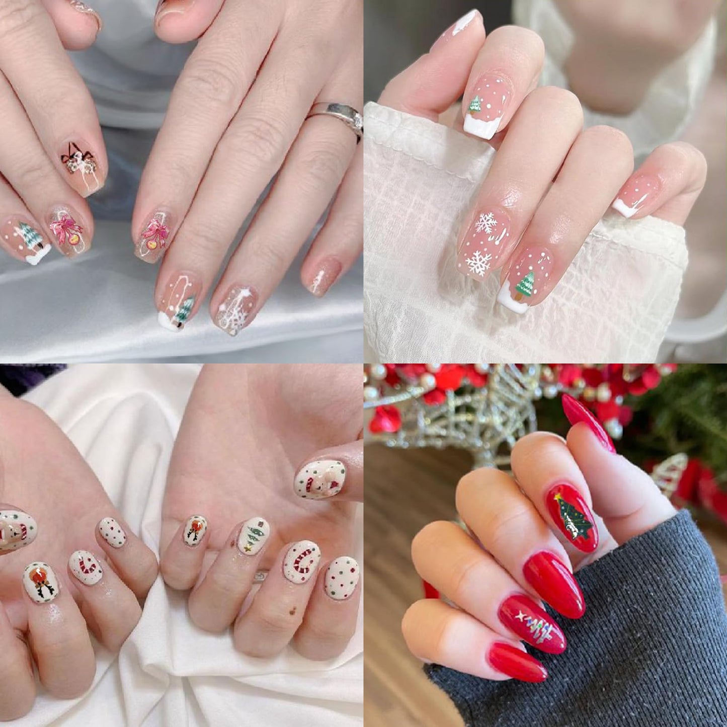 Pink Christmas Nail Art Stickers 5D Embossed Christmas Tree Self-Adhesive Nail Decals Winter Christmas Tree Elk Snowflake Nail Design Supplies Xmas Holiday Cute Stickers for Women Girl Manicure 3PCS