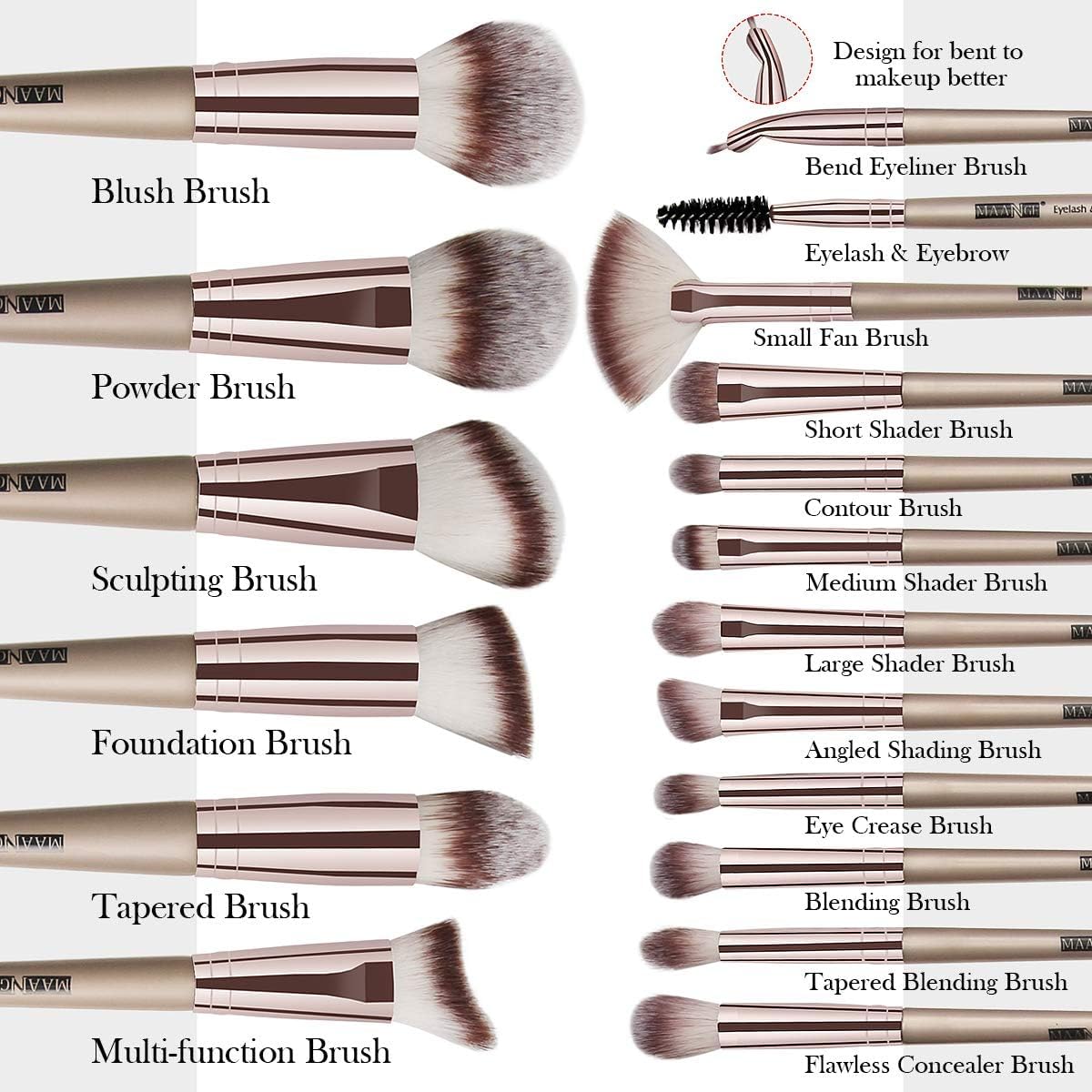 Makeup Brushes, 18 Pcs Professional Premium Synthetic Makeup Brush Set with Case, Foundation Kabuki Eye Travel Make up Brushes sets (Champagne Gold)
