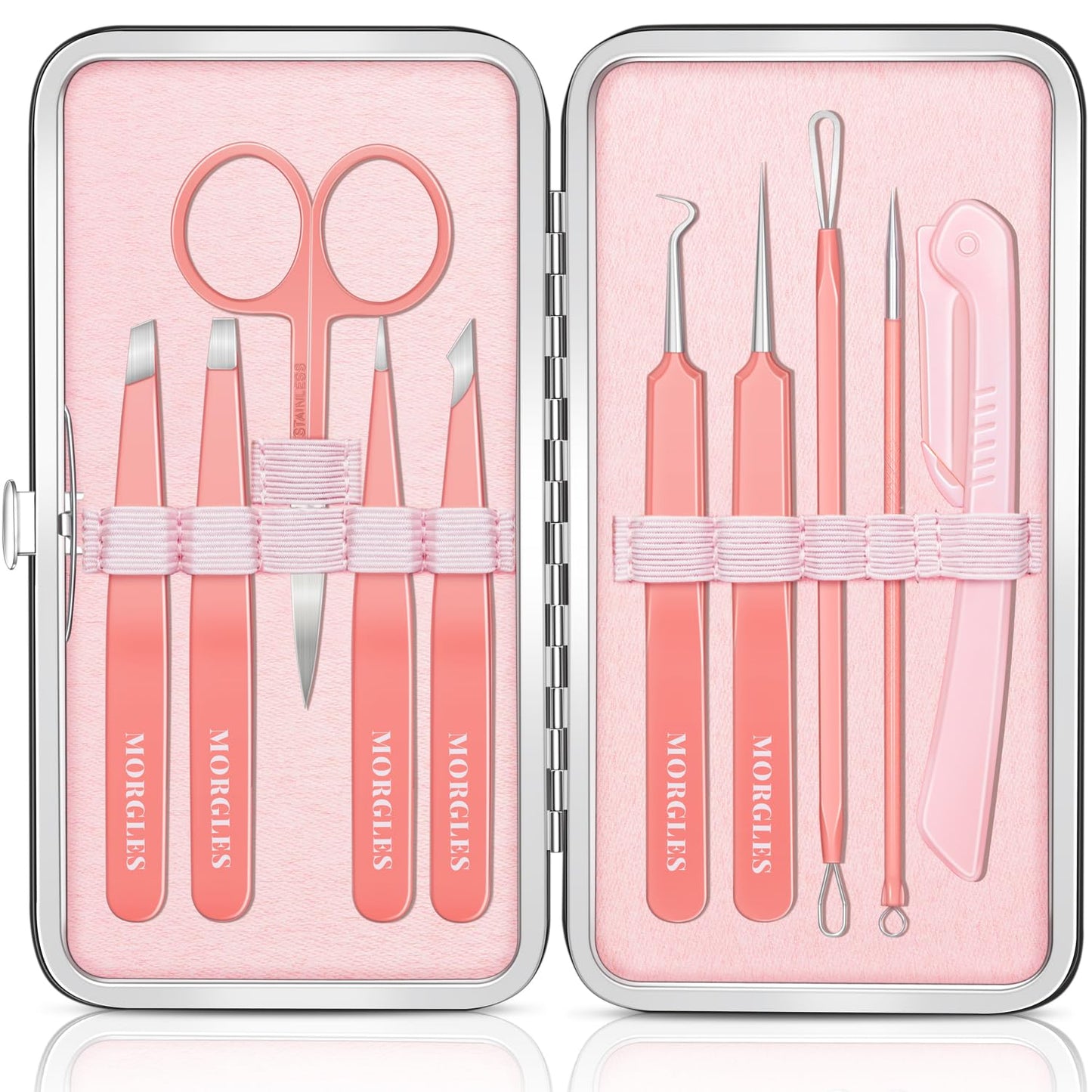 Eyebrow Tweezers for Women Facial Hair, 10 in 1 Eyebrow Kit with Pimple Popper and Blackhead Remover Tool, Ingrown Hair Tweezers Set with Travel Bag, Hair Plucking Daily Beauty Tools