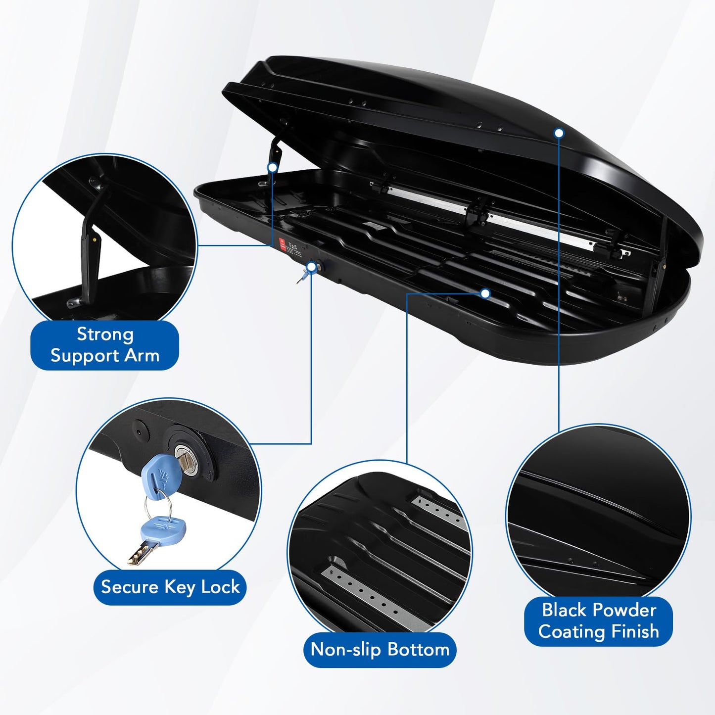 GarveeHome Rooftop Cargo Carrier Hard Shell, 17.6 Cubic Feet Heavy-Duty Roof Cargo Box, Lockable Roof Top Cargo Carrier Box with 2 Reinforced Straps and 2 Keys for Car, Wagon, SUV, Black 70x31x15