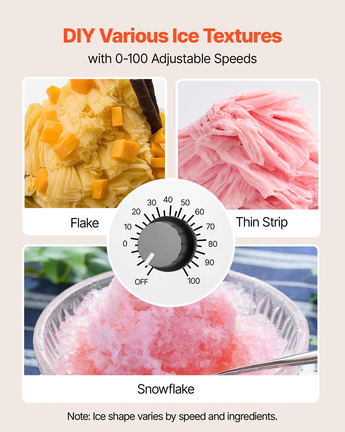 VEVOR Snowflake Ice Machine, 132LBS/24H Snowflake Ice Maker, Ice-Shaver Machine with Stainless Steel Blade, Electric Snow Cone Maker with 0.48Gal Tank, 90S Fast Pre-Cooling, for Home & Small Gathering