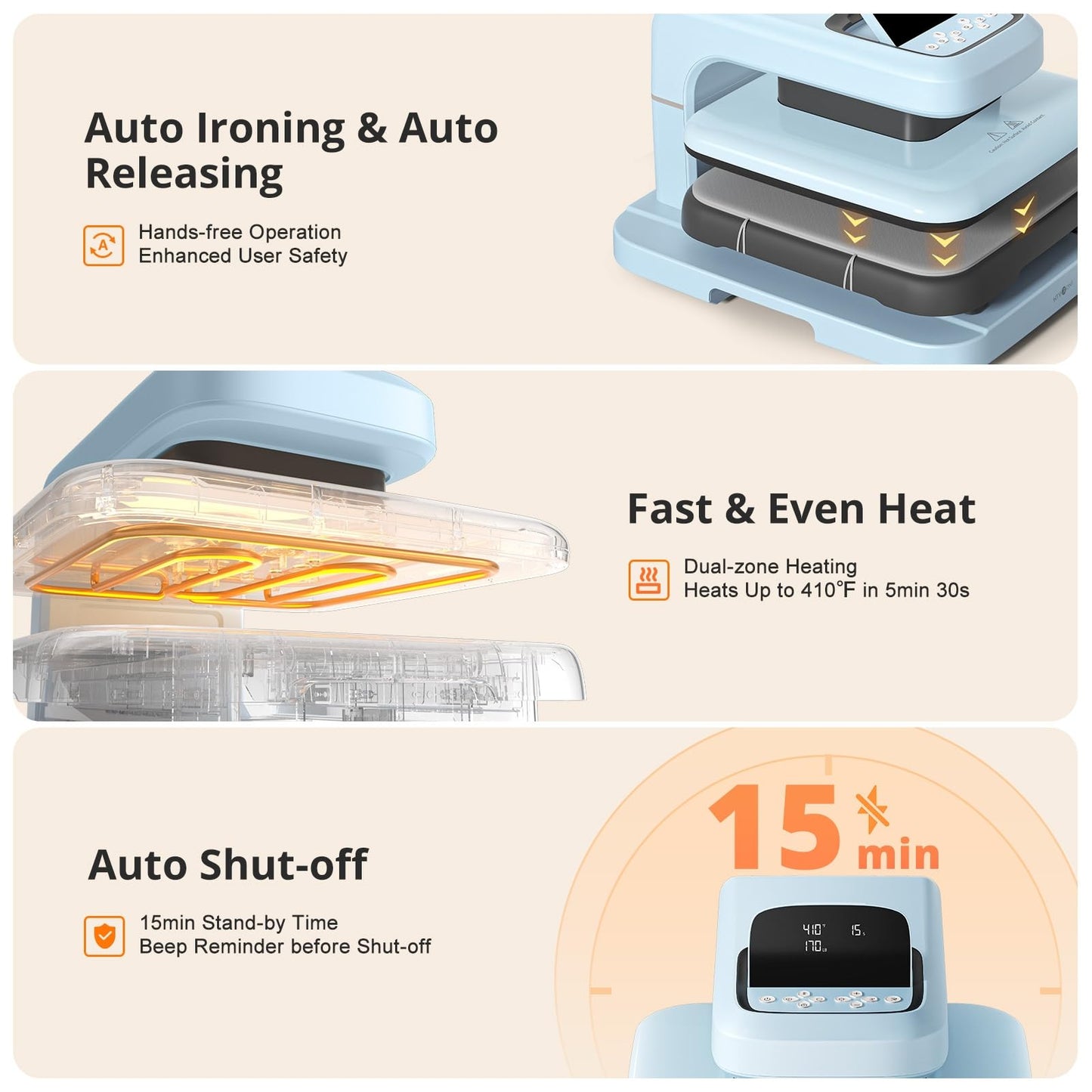 【Premium Heat Press Bundle】 HTVRONT Automatic Heat Press 2 with Adjustable Pressure & Higher Heating Height, Heat Up Fast & Evenly + Mint Mini Heat Press Machine