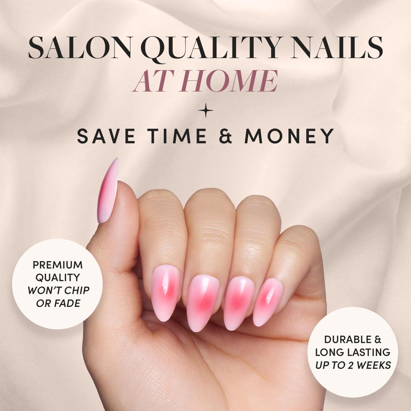 Glamnetic Press-On Nails Bundle - First Kiss & Blushing Aura | Glazed Short Almond Neutral Pink Nails | Short Almond Pink Fake Nails with Ombre | Reusable, Salon-Quality Nail Kits