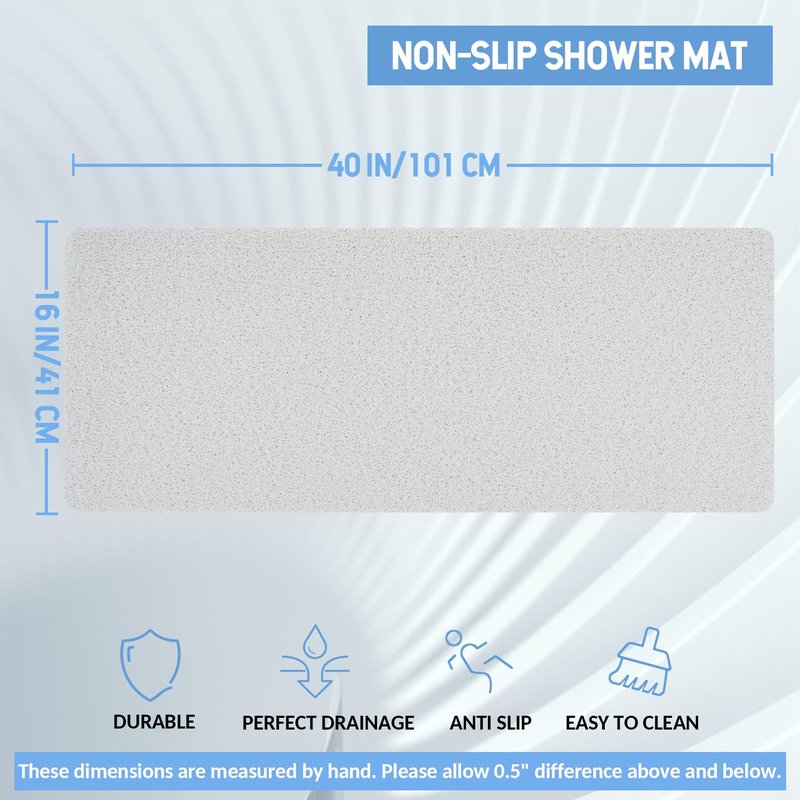 Hargiis Non-Slip Bathtub Mat, Anti Slip Shower Mat, Fast Drying Bathtub Mats, Foot Scrubber Mat, Anti Slip Mat for Tub, Floor, Bathroom, Kitchen, Home, Hotel (White 40"×16")