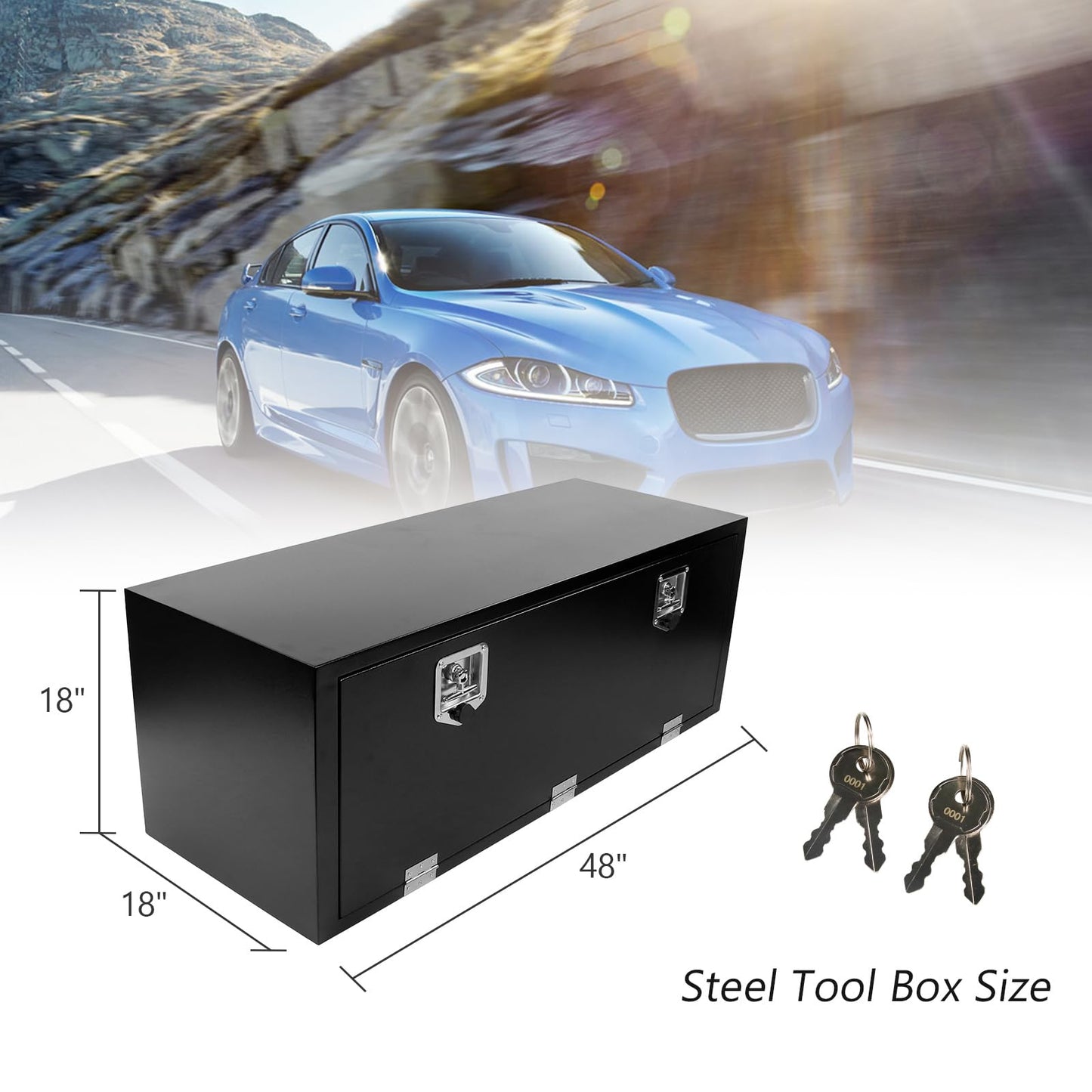 FGJQEFG 48'' Heavy Duty Truck Tool Box Steel for UnderBed Trailer Outdoor Car with Lock and Key - 48 x 18 x 18 Inch Black Underbody Toolbox