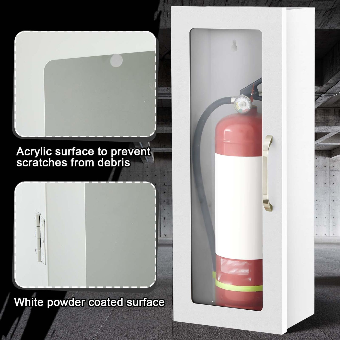 Zonon 2 Pcs 10lb Fire Extinguisher Cabinet Wall & Surface Mount 24-3/4 H x 10-1/4 W x 6-3/4 D 22 Gauge Steel Fire Extinguisher Box Case Extinguishers Holder with Handle for Indoor Outdoor (White)