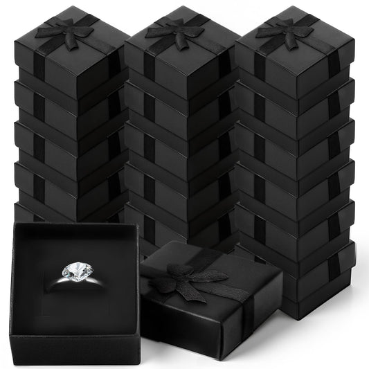 Lyksgir 72 Pcs Ring Boxes Bulk, 1.5 x 1.5 In Hard Cardboard Jewelry Box with Ribbon Bow, Cardboard Ring Gift Box Set with Bow Square, for Jewelry Organization, Gift Giving & Special Events(Black)