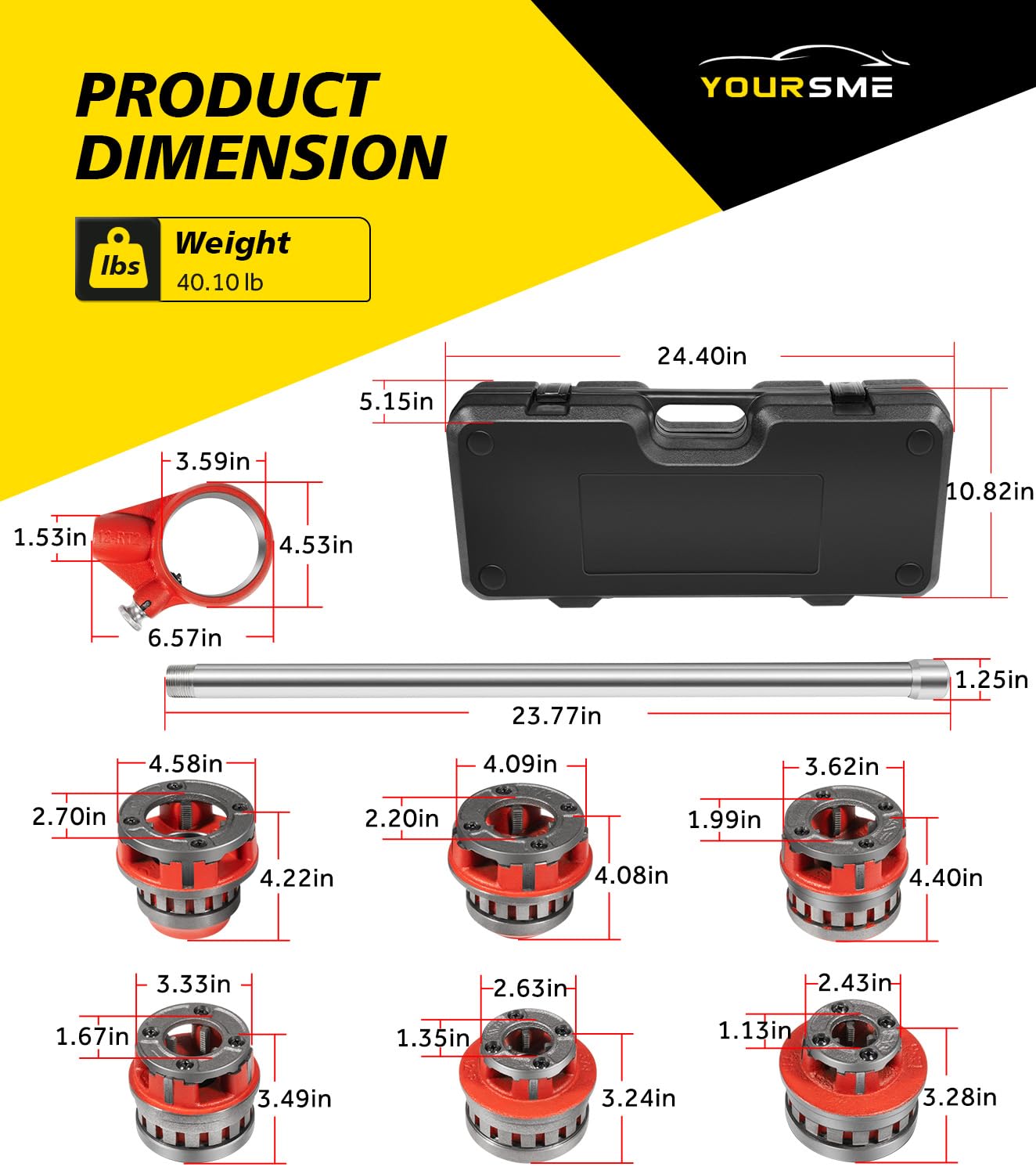36475 12-R Manual Exposed Ratchet Pipe Threader Kit with 6 Dies, 1/2'' - 2'' NPT Ratcheting Pipe Threading Tool for 1/8" to 2" Plumbing Installation and Repair with Storage Case
