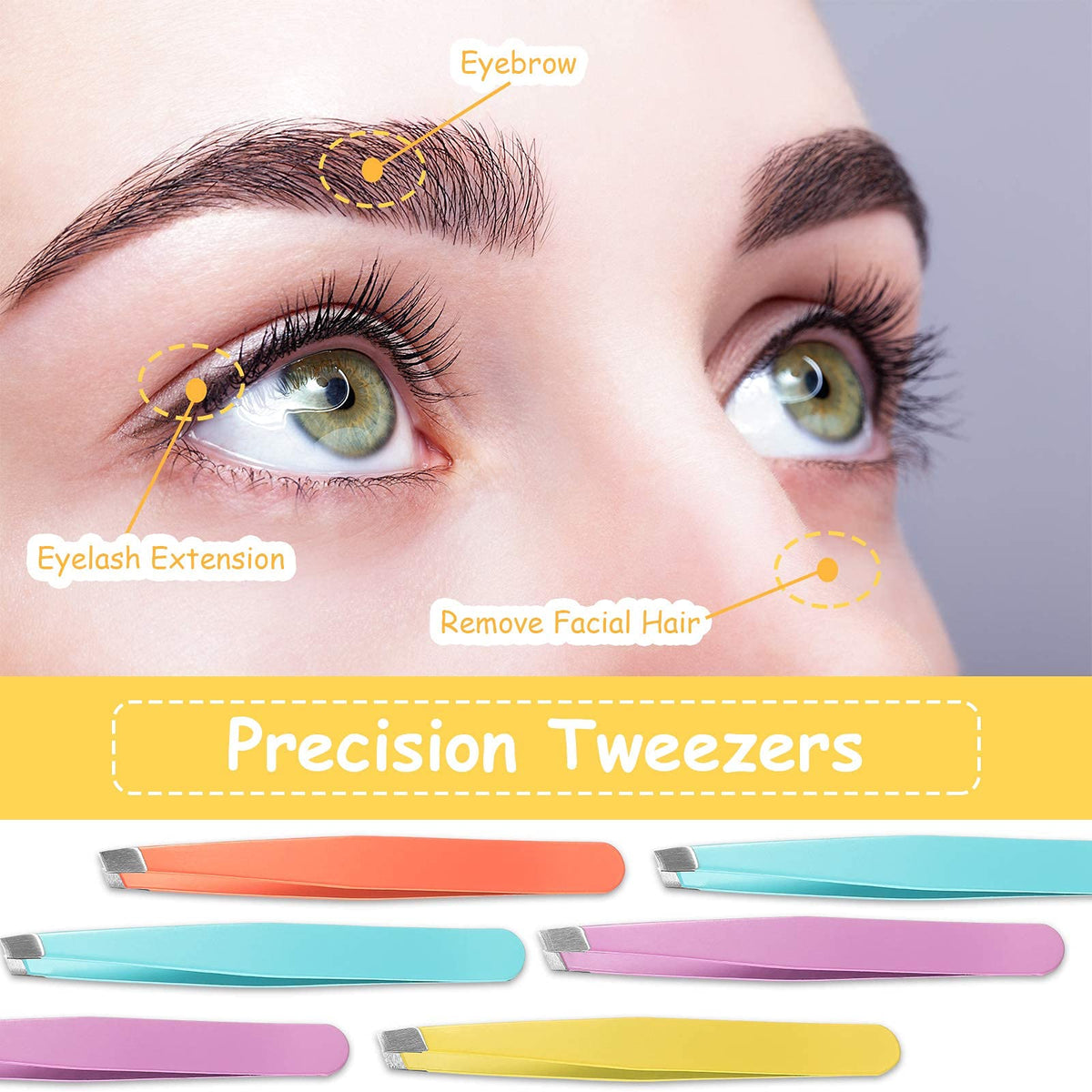 Maitys 16 Pieces Slanted Eyebrow Tweezers Stainless Steel Tip Precision Tweezers Bulk for Women and Men Personal Care Ingrown Hair, Facial Hair and Lash Extension