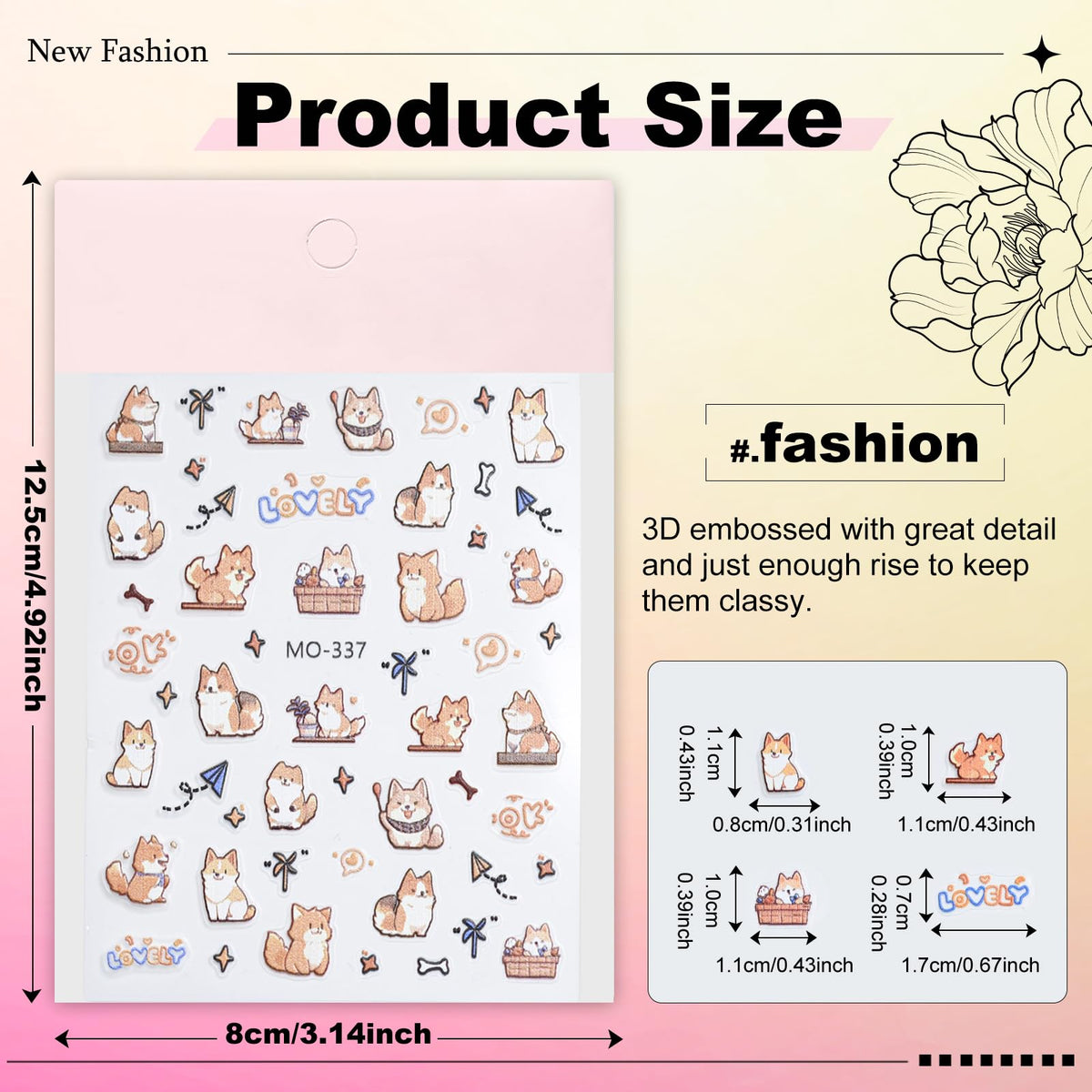 6 Sheets Cute Cat Dog Nail Stickers for Nail Art Adorable Kitty Bow Designs 3D Embossed Self Adhesive Nail Decals for Women DIY Manicure Decoration YX1234