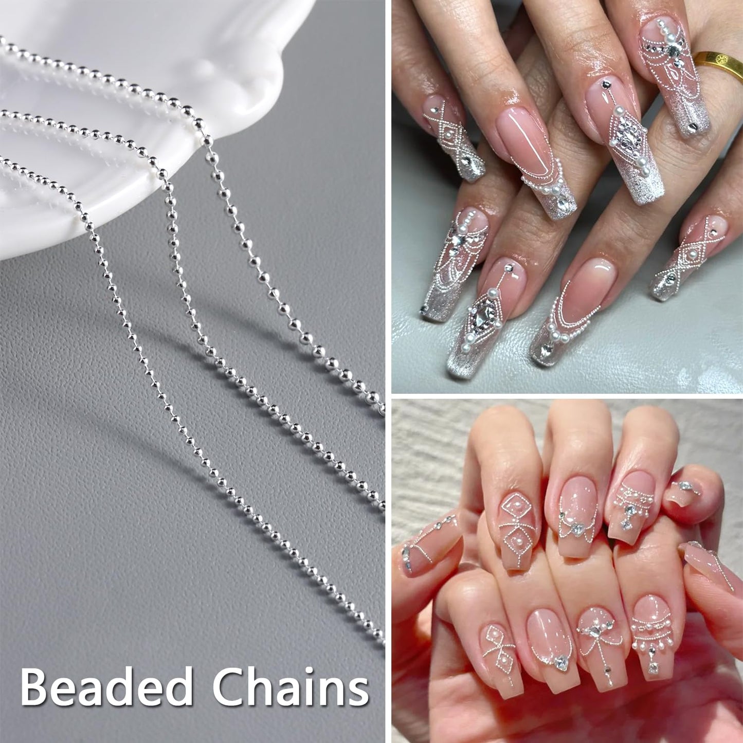 12 Strips Metal Chain Nail Art Charms, 3D Gold Silver Dark Gray Nail Chains Punk Alloy Nail Rivets Jewelry for Women Gothic Manicure Accessories DIY Crafts Decorations