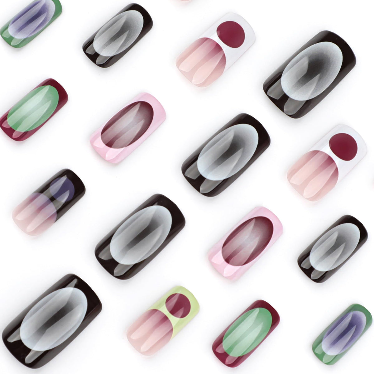 IMSOHOT Press on Nails Medium Square Fake Nails Glossy Dark Green Blue Ombre French Tips Acrylic False Nails Gel Full Cover Acrylic Glue Stick on Nails for Women Girls 24Pcs