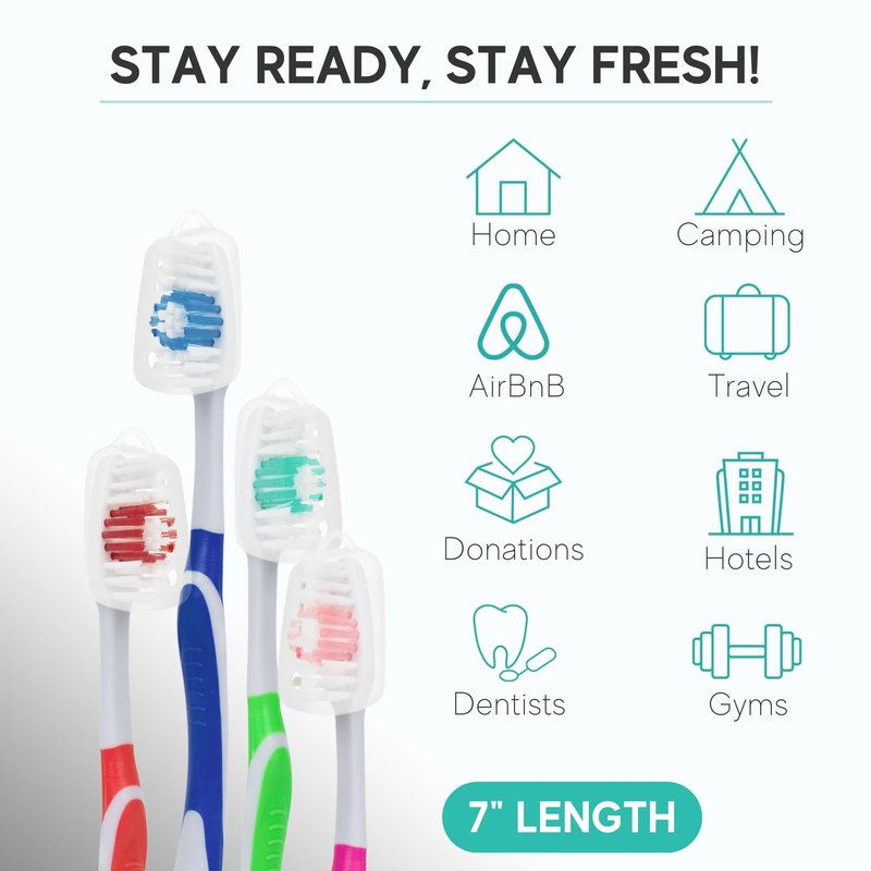 120 Pack Bulk Toothbrushes w/Cover Caps, Individually Wrapped Disposable Travel Toothbrush, Value Size, Long Lasting 3+ Months, Med-Soft Manual Teeth Brush Bristles, 4 Colors (Red Green Blue Pink)