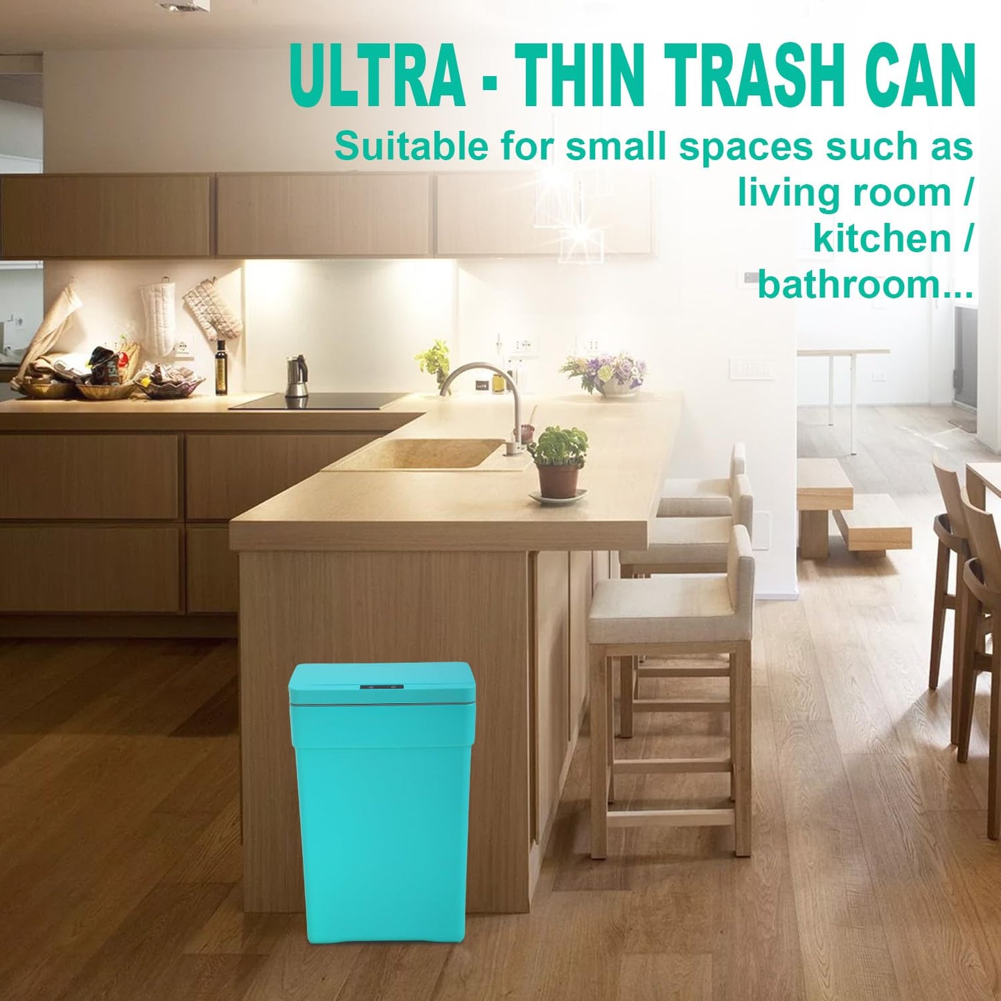 BestOffice 13 Gallon Trash Can Automatic Kitchen Trash Can Touch Free High-Capacity Garbage Can with Lid for Bedroom Bathroom Home Office 50 Liter (Black, 1) (2, Blue)
