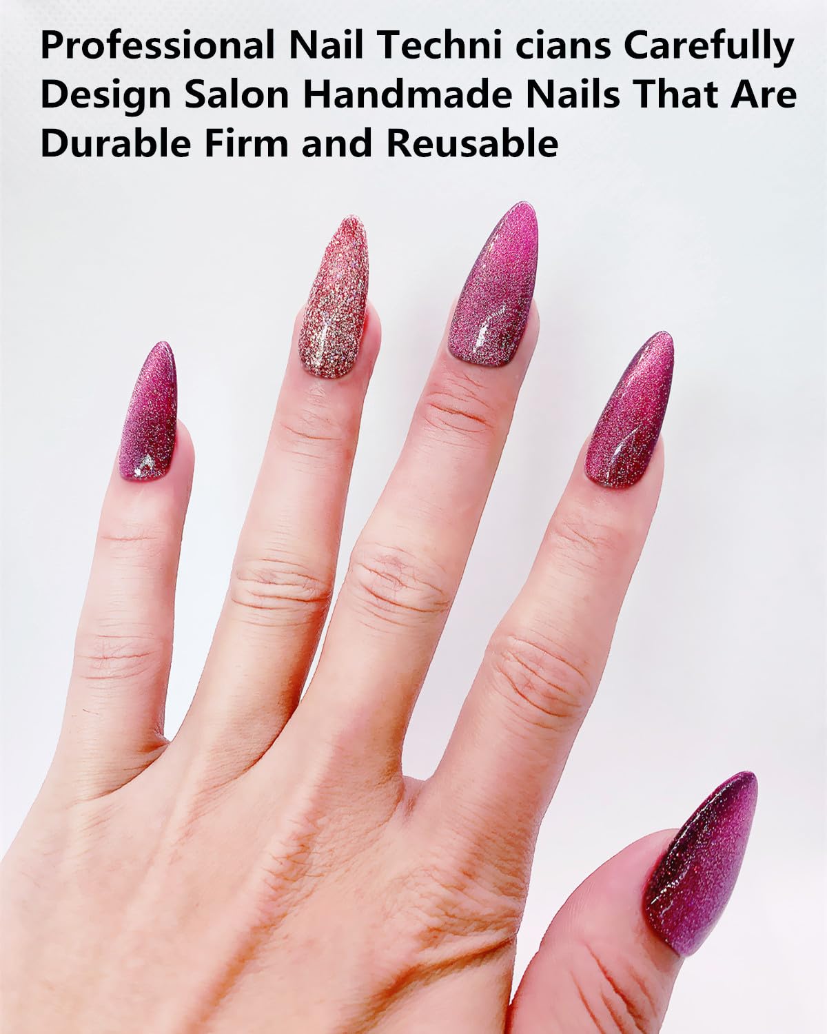 CAMILCY Press on Nails Handmade Nails Luxury Reusable Fake Nails For Girls long Almond Armor Cat's Eye Rose Red Diamonds HandPainted Salon Loveful Design Acrylic GelUV Finished 3DNails 10PCS (A027, M)