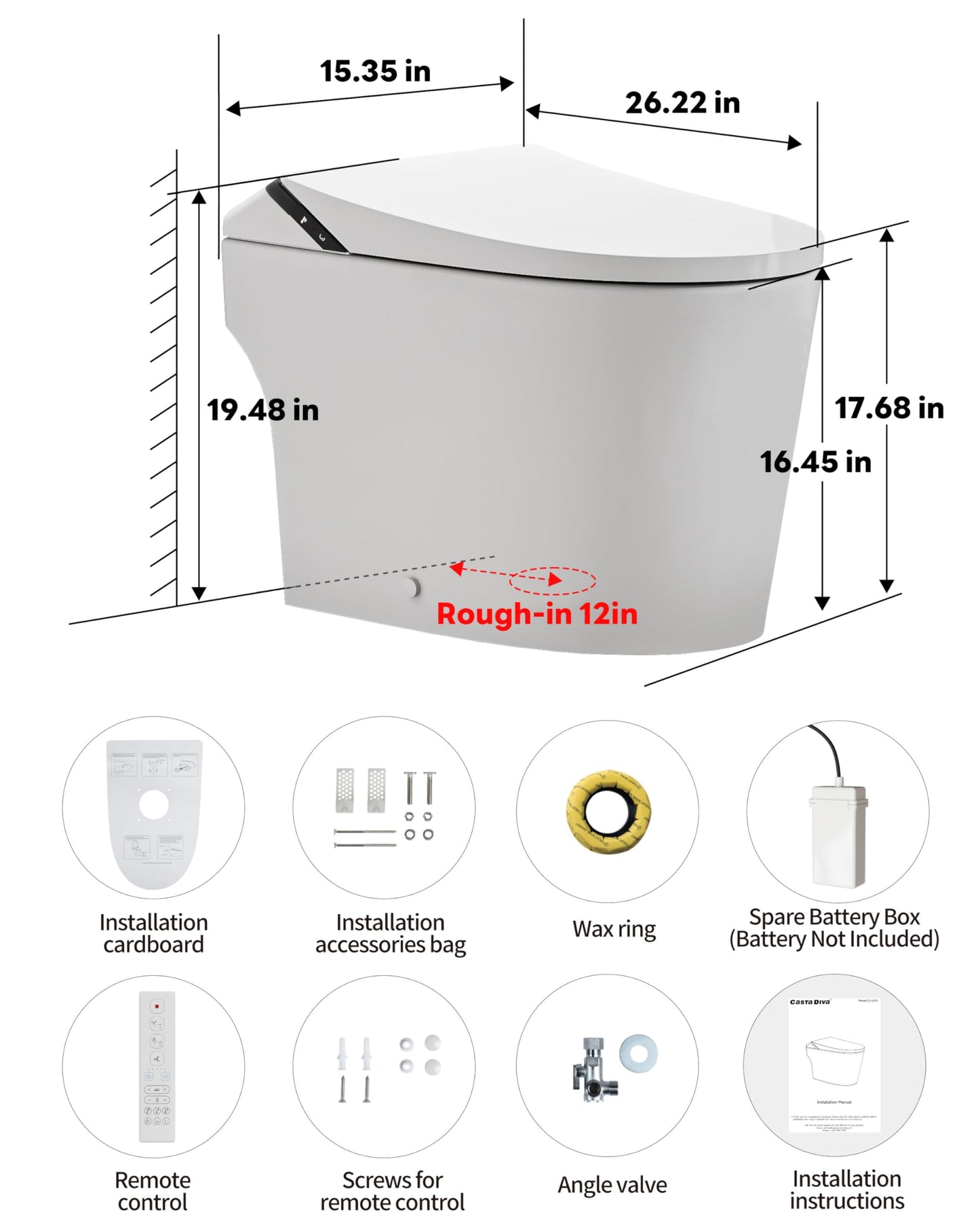 ihati Smart Toilet with Bidet Built in,1000Gram MaP Flush Score,Foam Dispenser,ADA Height,Auto Open Close,Blackout Flush,Auto Flush,Heated Seat,Warm Water,Deodorization,Bidet Toilet with Tank