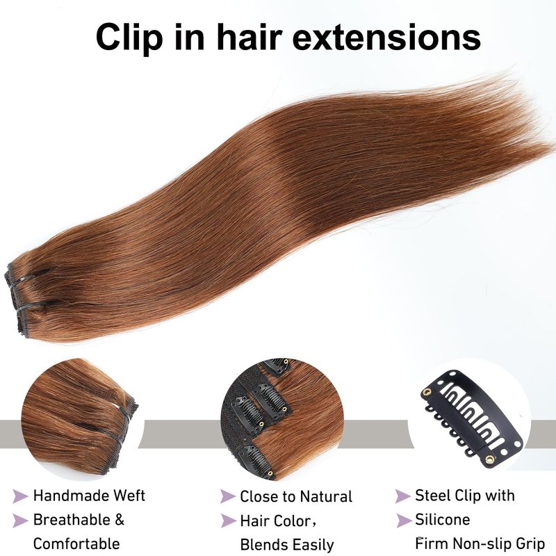 Clip in Hair Extensions Real Human Hair Chocolate Brown 14 inch 7pcs 70g/Pack, Human Hair Clip in Extensions, Salon-Grade Quality, Easy Comfort Wear for Women (#4, 14 inch)