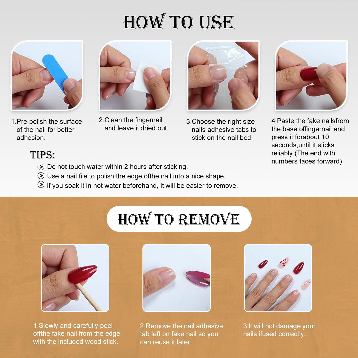 Brown French Tip Press On Nails Medium Almond ，3D Metallic Rhinestones style Design Handmade Press On Nails ，Reusable Glam Art Acrylic False Nails (10 PCS) M SIZE