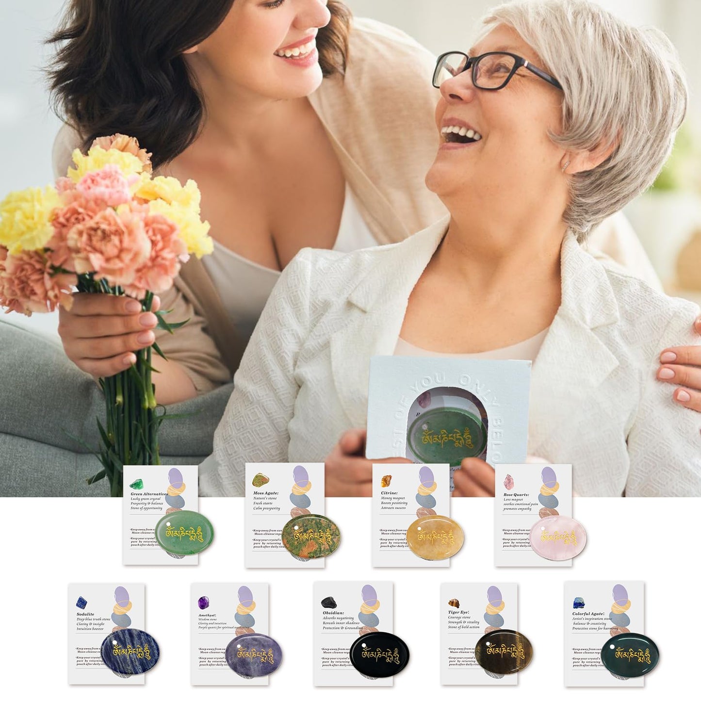 LONGDERY Thumb Worry Stone for Anxiety Amethyst Crystal Healing Crystals, Inspirational Gifts,Meditation Stone,Stones with Inspirational Words