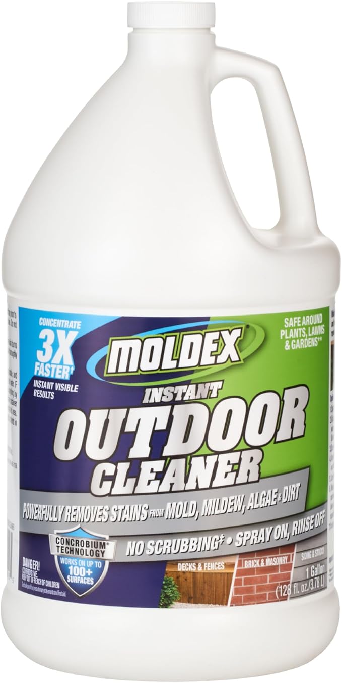 MoldexÂ® Instant Outdoor Cleaner Concentrate with Bleach, 1 Gallon â Fast Acting Solution for Mold and Mildew Stains on Siding, Decks, Fences and Exterior Surfaces