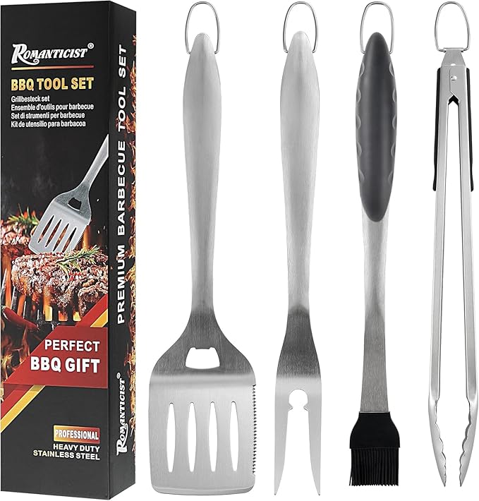 ROMANTICIST 4pcs Heavy Duty Grill Accessories for Top Chef - Professional Grill Tool Set & Basic BBQ Tools for Backyard Restaurant Outdoor Kitchen - Deluxe Grill Gift for Dad on Fatherâs Day Christmas