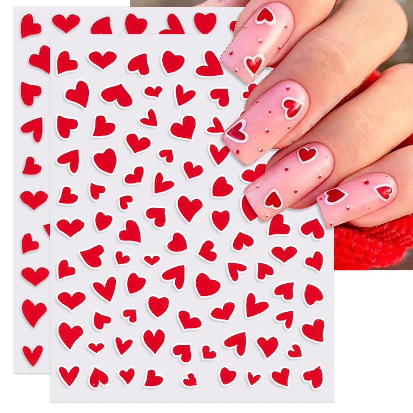 IDDFEVE Valentine's Day Nail Art Stickers - Sexy White Border Heart Nail Decals, Self-Adhesive Black White Red Pink Love for DIY 3D Nail Supplies Decoration (6 Sheets)