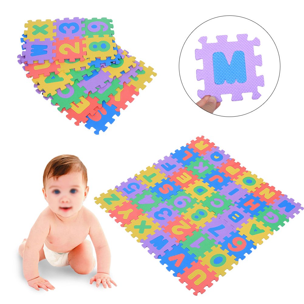 Foam Mat Floor Tiles, Kids Puzzle Exercise Play Mat Children Foam Padding Cushioned Rug Flooring Gym Colorful Mats Interlocking Letters Numbers Toy Toddler Infant Baby Girls Boys Yoga Playrooms 36pcs