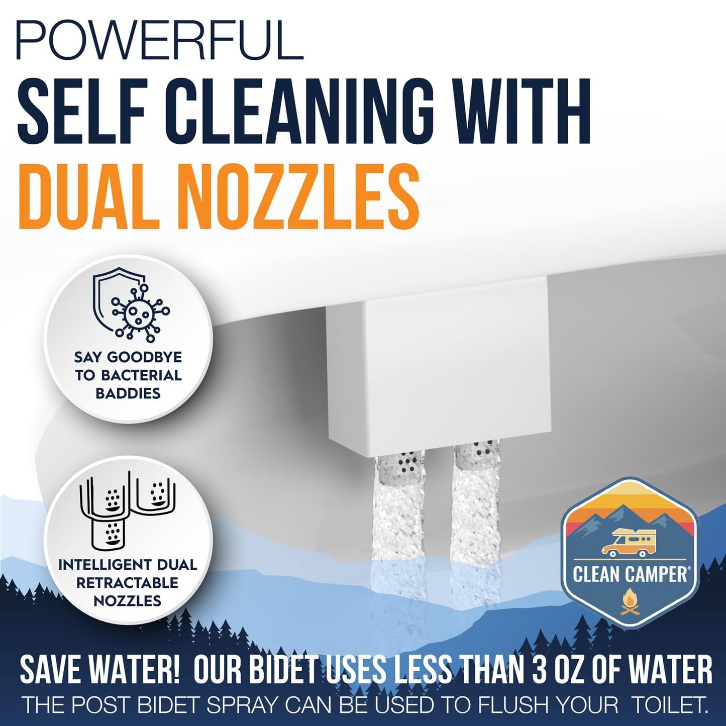 Clean Camper The Original RV Bidet Self-Cleaning Dual Nozzles | Non-Electric, Reversible Design | Easy Installation, RV Waterline Compatible | Adjustable Gentle Water Pressure | Eco-Friendly