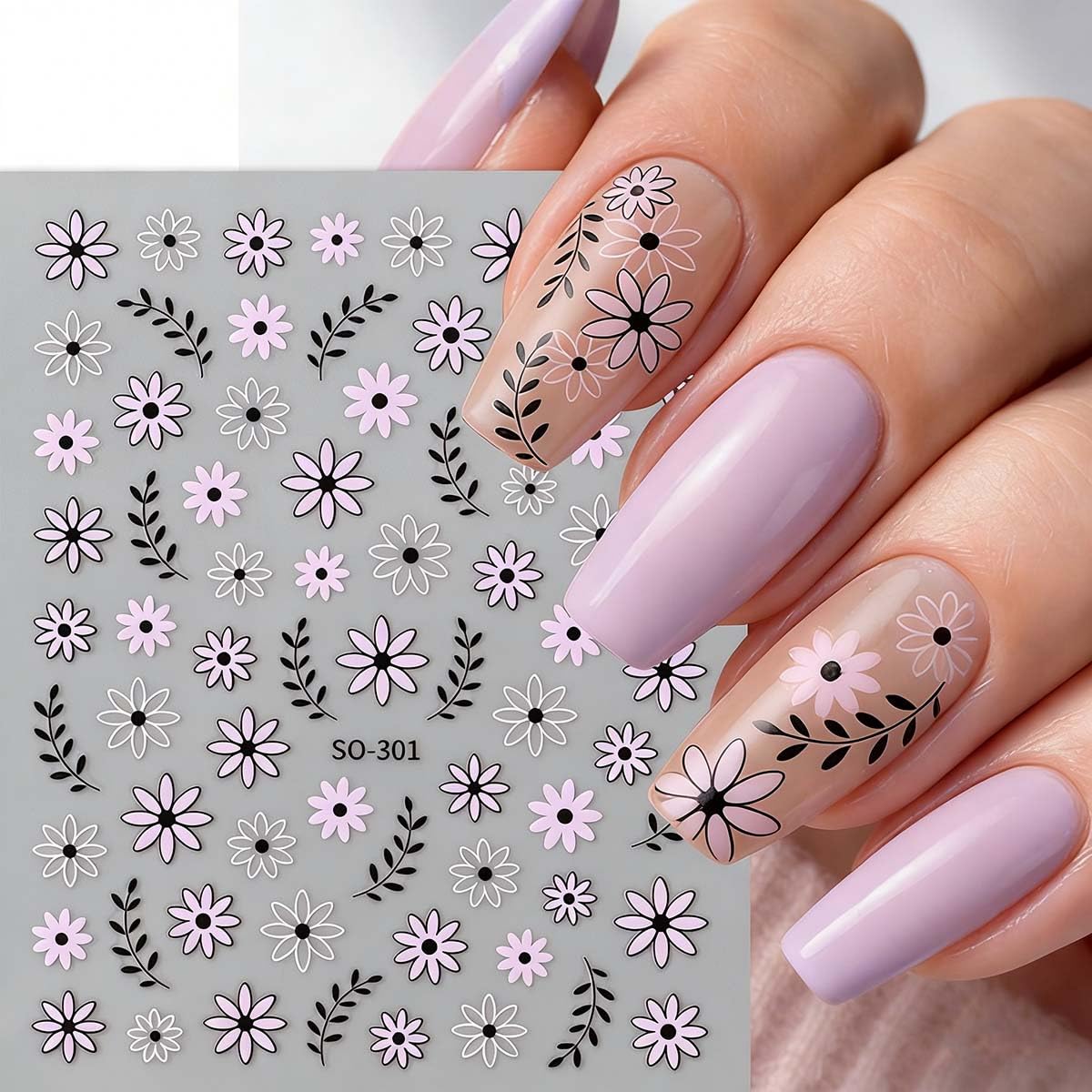 6 Sheets Flower Nail Stickers Hollow Out Flower Design Nail Decals 3D Self-Adhesive Leaf Floral Nail Art Stickers Spring Summer Nail Decoration for Women DIY Manicure Supplies