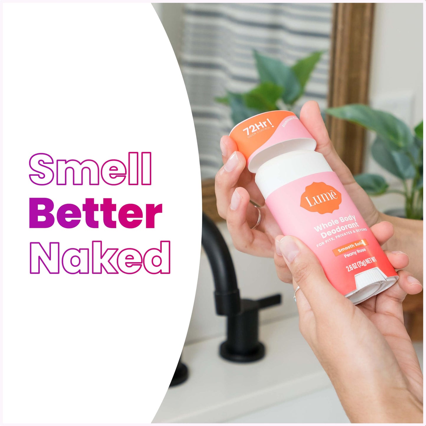 Lume Whole Body Deodorant - Smooth Solid Stick - 72 Hour Odor Control - Aluminum Free, Baking Soda Free and Skin Loving - 2.6 Ounce (Pack of 3) (Peony Rose)