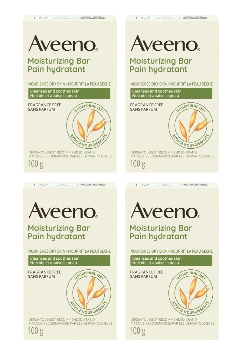 Aveeno Gentle Moisturizing Bar Facial Cleanser with Nourishing Oat for Dry Skin, Fragrance-free, Dye-Free, & Soap-Free, 3.5 oz (Pack of 4)