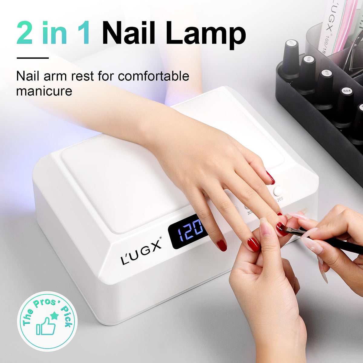 L'UGX Professional Nail Curing Lamp for Gel Polish Dryer 72W LED UV Nail Lights with Arm Rest Pillow & Retractable Tray,Perfect for Manicure & Pedicure at Salon & Home - Plug-in Nail Lamp