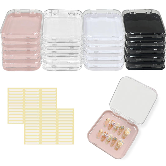 Huakaile 20 Packs Press on Nail Case with 72 PCS Adhesive Double Sided Tape, 2.95''/7.5 CM Press on Packaging for Nails Box Storage Organizer Container Display Artificial Art Supplies (A)
