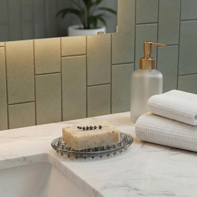 4 Pcs Plastic Soap Holder Soap Dish Bar Saver Tray with Holes Sponge Holder for Kitchen Bathroom Shower Counter, 4.5 x 3 x 0.7 Inches (Light Gray)