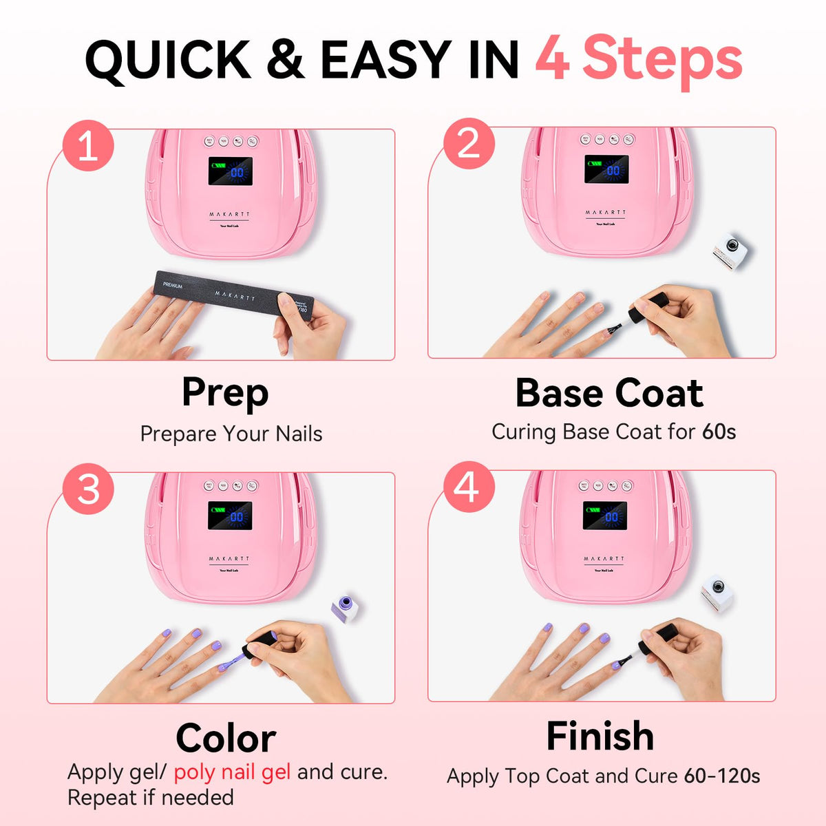 Makartt UV Nail Lamp – 30W Fast Curing UV Light with Handle Rechargeable Cordless Nail Dryer for Gel Nail Polish with 45 Beads Dual Lights 4 Timers LCD Smart Sensor for Nail Art Design(Pink)
