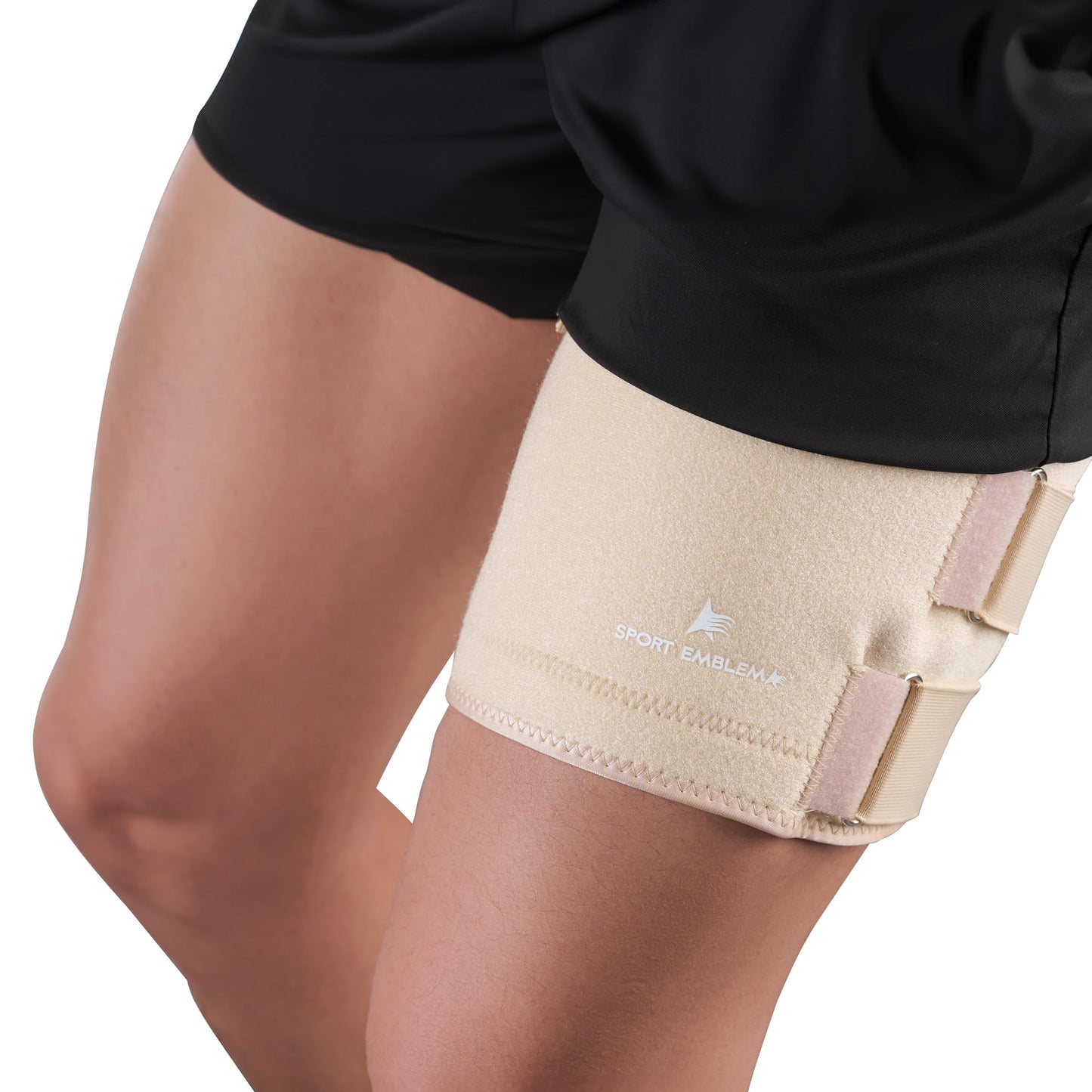 SportEmblema 2026 Upgraded Thigh Compression Sleeve for Men & Women, Sturdier Non-Slip Hamstring Compression Wrap for Quad & Leg Support, Hook and Loop Thigh Brace for Pulled Muscle, Fits 16"-24""-Skin"