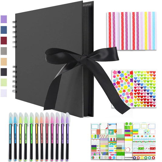 Vienrose Scrapbook Album 80 Pages, DIY Photo Album with Accessories, Black Kraft Paper Memory Book for Wedding, Birthday, Travel, Valentine, Mother’s Day, 11x8 Inches