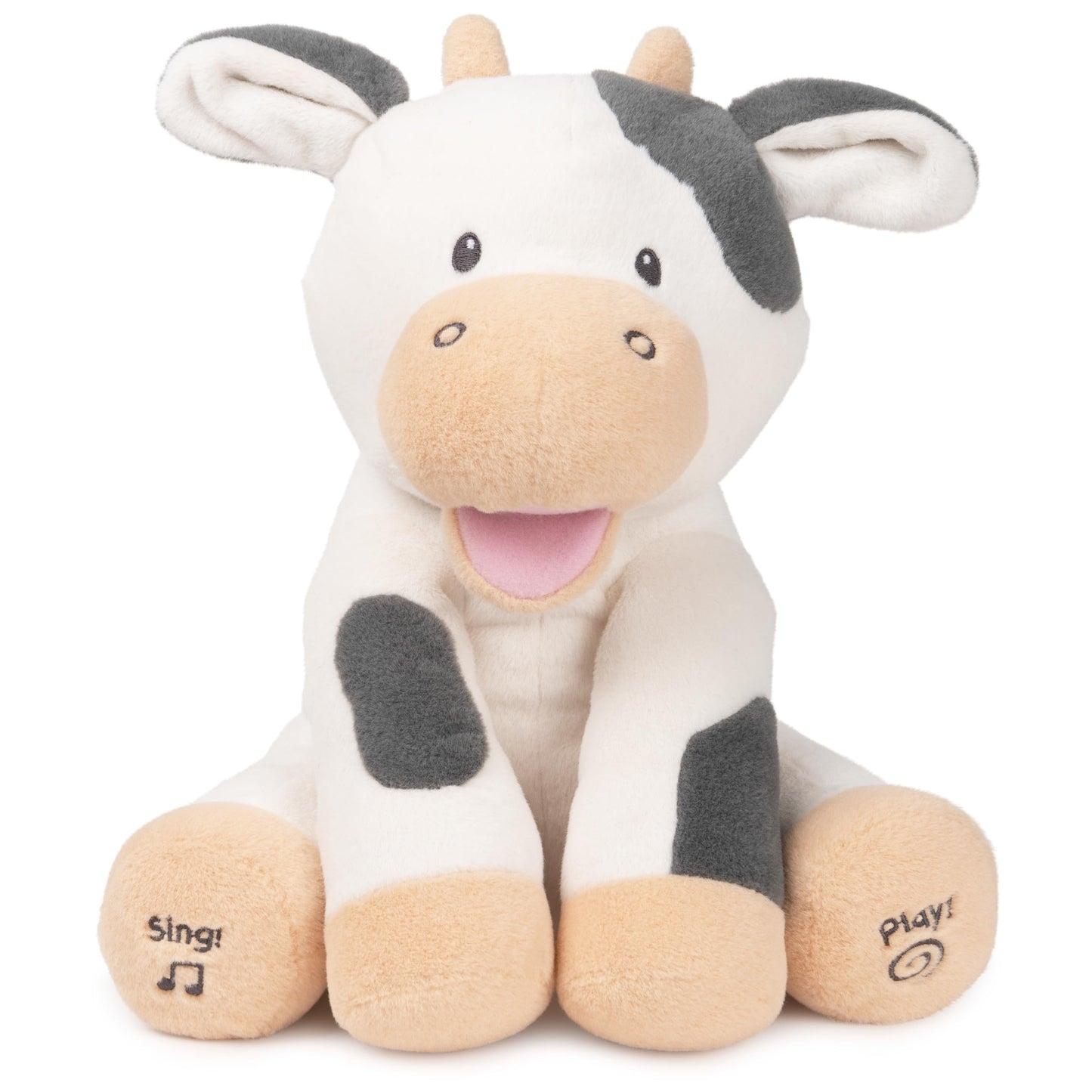 GUND Baby Buttermilk the Cow Animated Plush, Singing Stuffed Animal Sensory Toy, Sings Old Macdonald and Teaches Animal Sounds, Cream/Grey, 12”