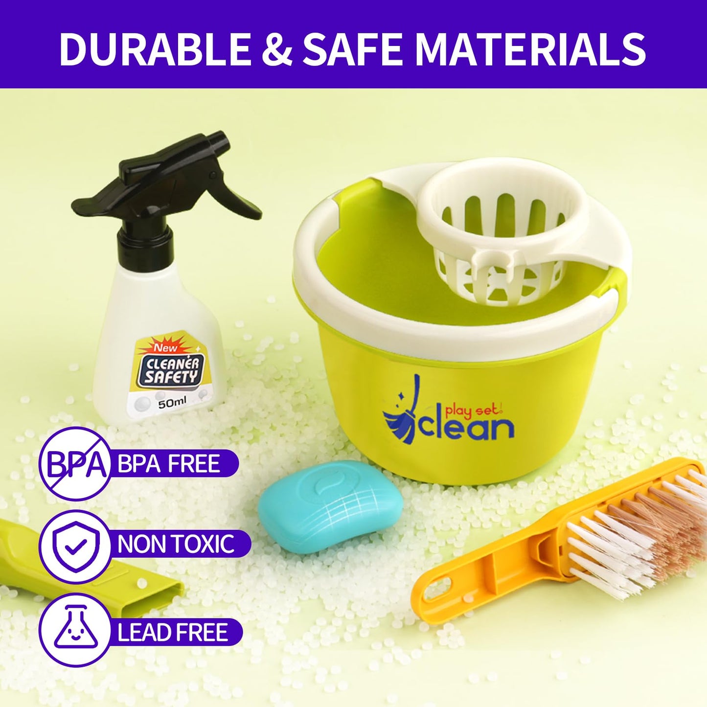 PUPU PIG Toddler Toys Cleaning Set, Kids Cleaning Toy Set, Pretend Play Home Cleaning Playset - Incl.Electric Toy Vacuum, Broom and Dustpan Set, Mop,Duster and More,Cleaning Tools Toys for Boys Girls
