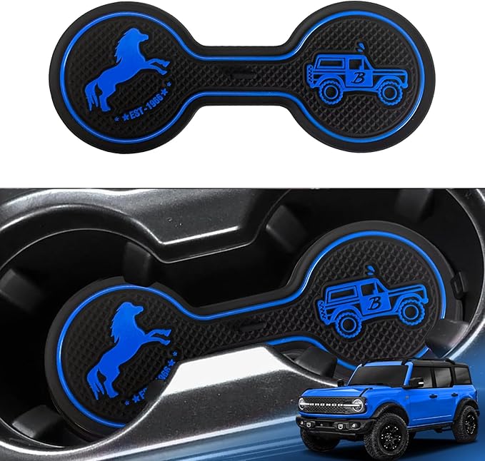 Car Cup Holder Coaster Compatible with Ford Bronco Offroad 2021-2025, Silicone Car Decorative Water Coaser, Bronco Car Accessories (Blue)
